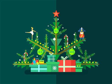 Arbol De Navidad Con Juguetes Vector Premium