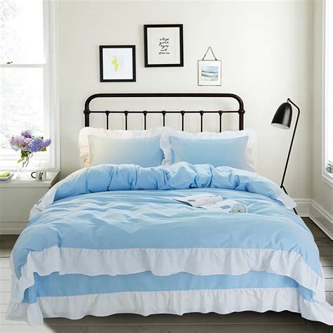 2017 New Design Sky Blue Cotton Bedding Set Korean Style 4pcs Bed Set