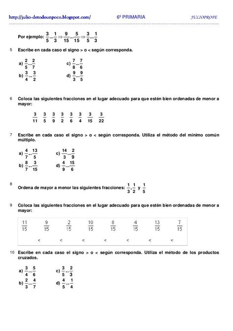 Ejercicios De Fracciones Soluciones 6º