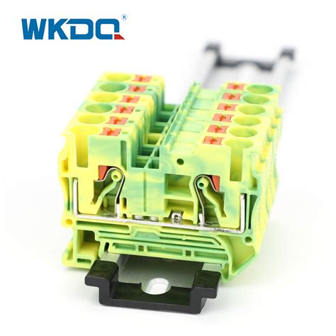 Jpt6 PE DIN Rail Ground Type Push Wire Terminal Blocks Yellow Green