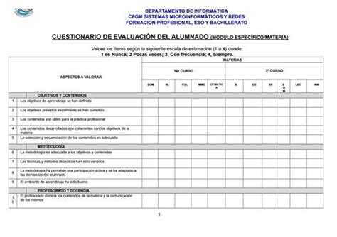 Cuestionario evaluación alumnado fp eso y bach departamento de