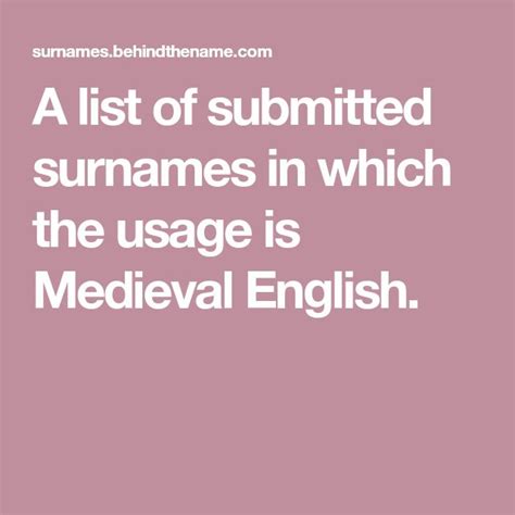 Medieval English Surnames