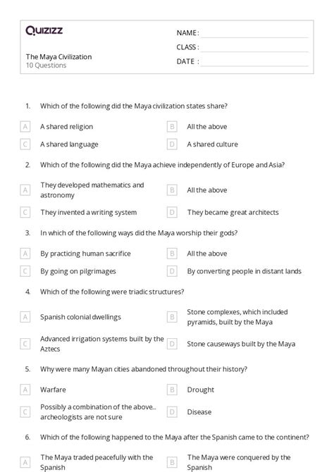 50 Maya Civilization Worksheets For 5th Grade On Quizizz Free