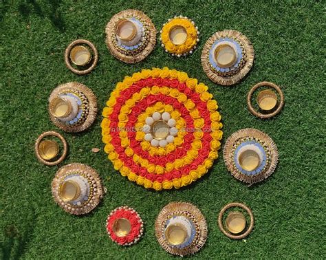 Diwali Decor Rangoli Mat Indian Diwali Gift Hamper Items Pearl Tealight