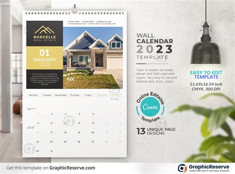 Real Estate Business Wall Calendar 2023 Canva Template Graphic Reserve