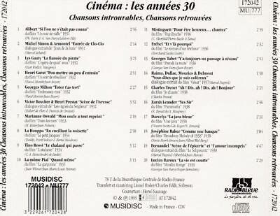 VARIOUS ARTISTS CINEMA LES ANNEES 30 CHANSONS INTROUVABLES NEW CD EBay