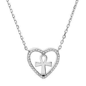 Collier En Argent Rhodi Cha Ne Avec Pendentif Coeur Vid Et Croix