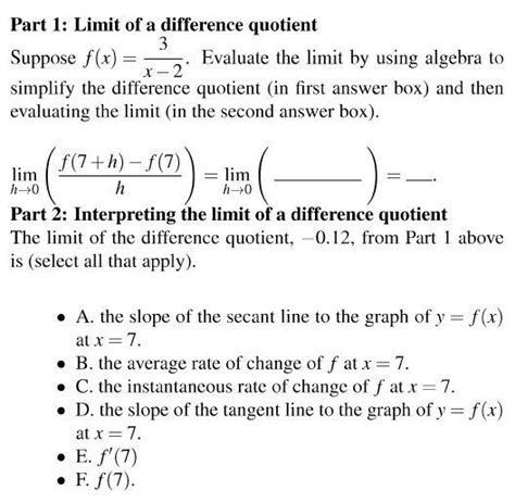 Solved Part Limit Of A Difference Quotient Suppose F X Chegg