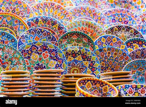 Colorful Pottery Dishes Sold In Dubai Souk Unied Arab Emirates Stock