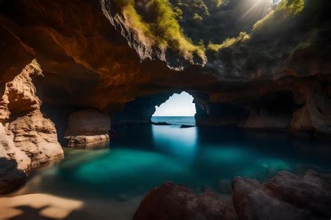 Una Cueva Con Agua Azul Y Una Cueva En El Fondo Foto Premium