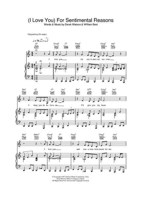 I Love You For Sentimental Reasons Sheet Music By Nat King Cole For