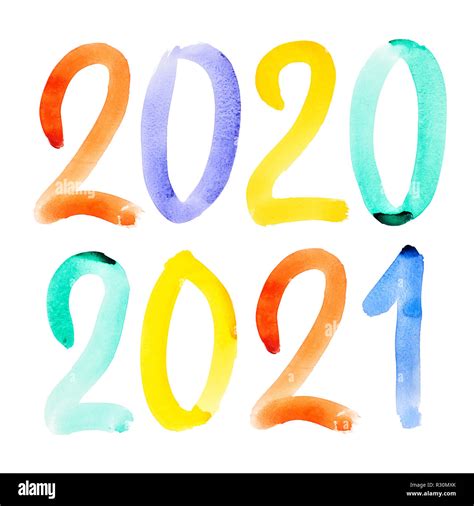 Feliz Año Nuevo 2020 2021 Colorida Acuarela Dibujada A Mano