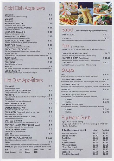 Menu At Fuji Hana Restaurant Aventura Ne 187th St 1