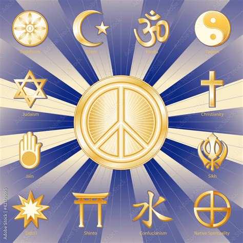 International Peace Symbol, twelve world religions, labels Stock Vector | Adobe Stock