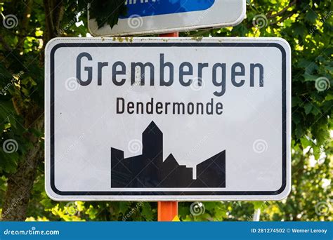 Grembergen East Flemish Region Belgium Road Sign Of The Village And