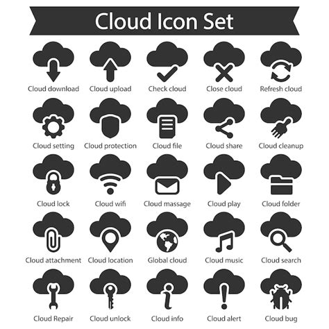 Conjunto De Iconos De Nubes Negras Vector Premium