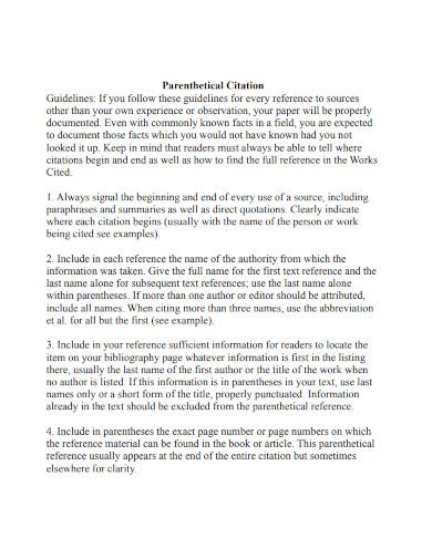 Parenthetical Citation - 10+ Examples, Format, How To Write, PDF