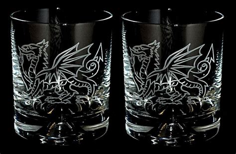 Welsh Dragon Boxed Pair Glass Whisky Tumbler With Welsh Dragon Design Whisky Tumbler Dragon