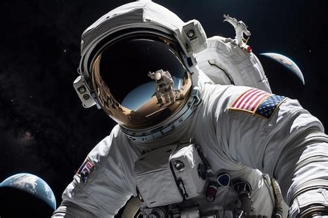 Astronaut Explores Outer Dark Space Premium AI Generated Image