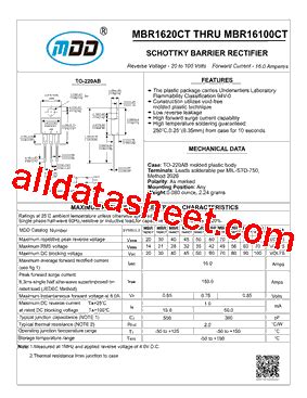 MBR1620CT Datasheet PDF Microdiode Electronics Jiangsu Co Ltd