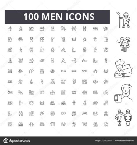 Hombres Iconos De L Nea Signos Conjunto De Vectores Esquema Concepto