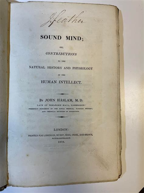 Sound Mind Or Contributions To The Natural History And Physiology Of