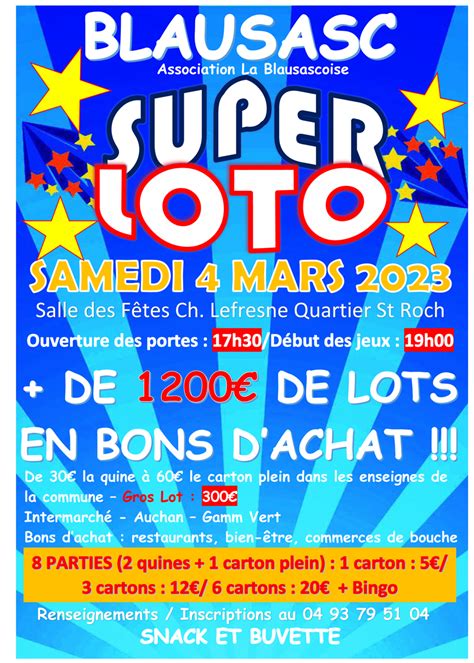 SAMEDI 4 MARS 2023 SUPER LOTO DE LA BLAUSASCOISE Commune De Blausasc