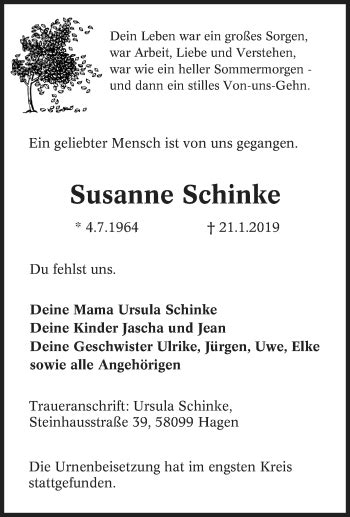 Traueranzeigen Von Susanne Schinke Trauer In Nrw De