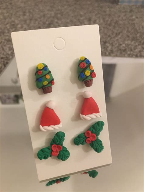 Handmade Polymer Clay Christmas Earrings Set Of 3 Etsy