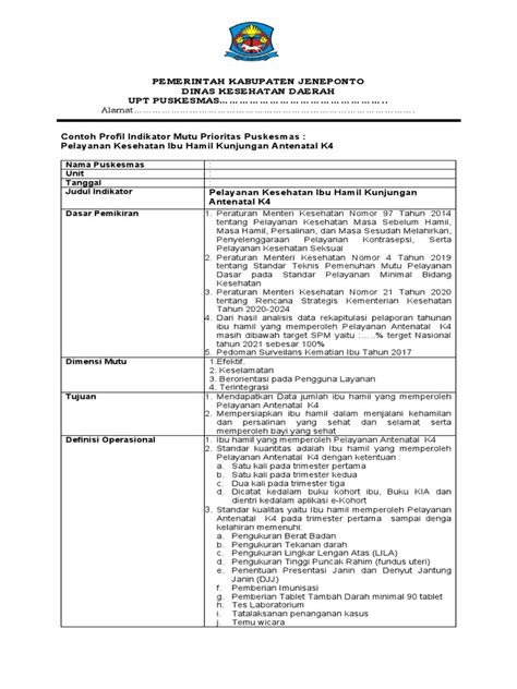 Contoh Indikator Mutu K4 Pdf