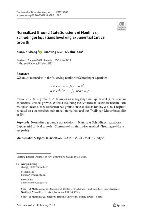 Pdf Normalized Ground State Solutions Of Nonlinear Schrödinger