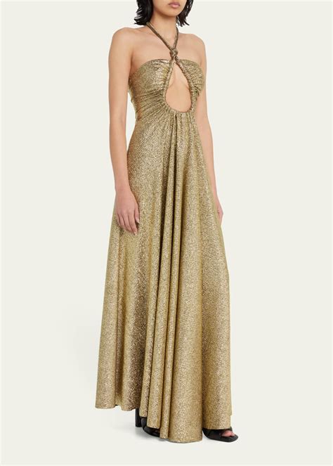 Proenza Schouler Metallic Jersey Halter Dress With Front Cutout