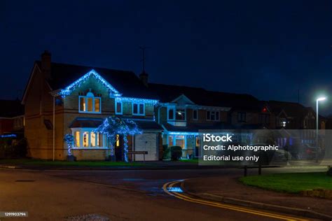 Christmas Lights At Night Stock Photo - Download Image Now - Christmas ...