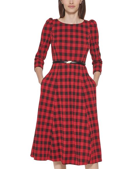 Calvin Klein Petite Plaid Belted Midi Dress Macys