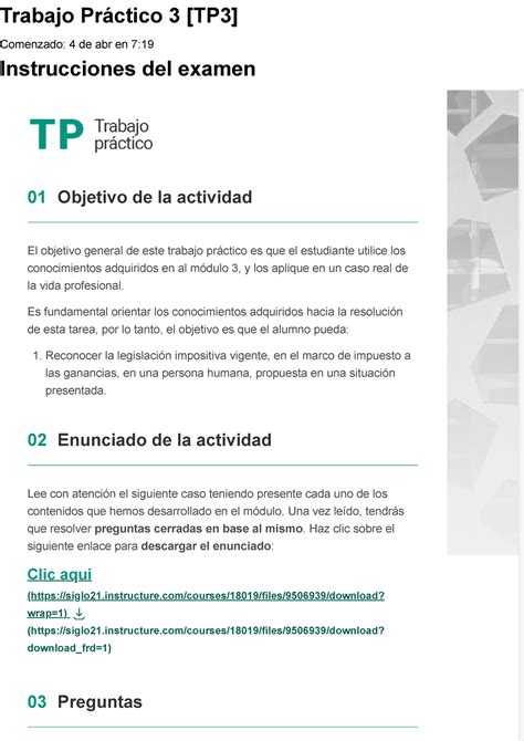 Examen Trabajo Pr Ctico Tp Trabajo Pr Ctico Tp Comenzado