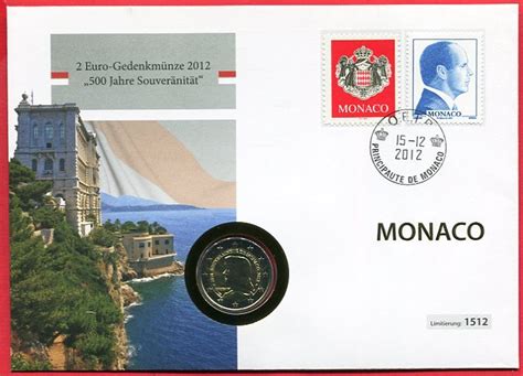 Monaco 2 Euro Gedenkmünze 2012 500 Jahre Souveränität unc with