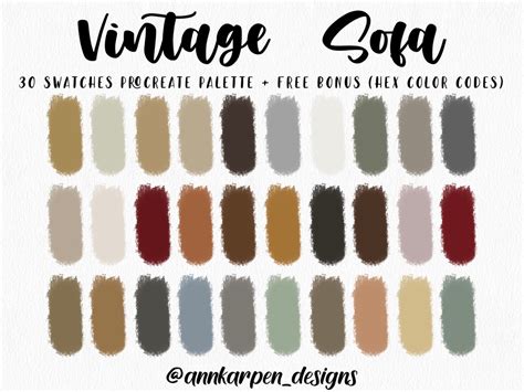 Vintage Sofa Procreate Palette 30 Hex Color Codes Instant Etsy