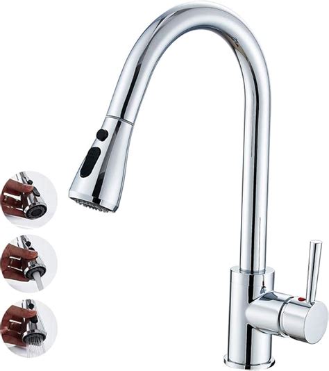 Heable Kitchen Sink Mixer Taps With Pull Out Spray Chrome Modern Single