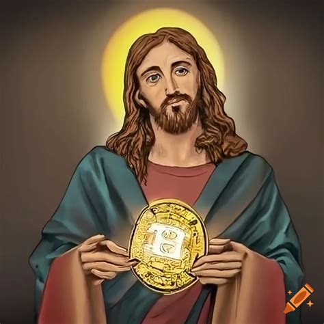 Digital Artwork Depicting Jesus With A Bitcoin On Craiyon