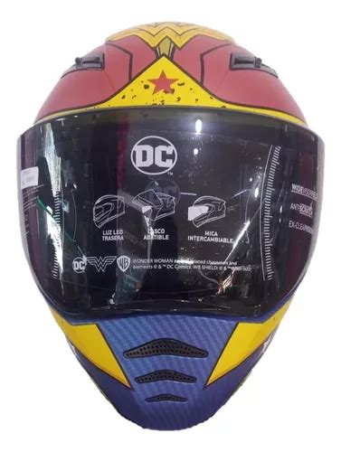 Casco Moto Biker Mujer Maravilla Amarillo Rojo Luz Abatible Meses Sin