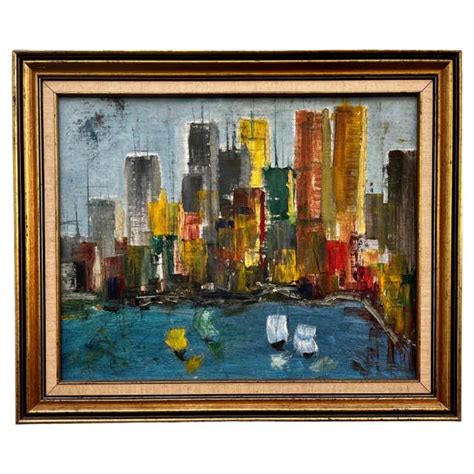 Mid Century Cityscape Painting At 1stdibs Mid Century Painting Mid