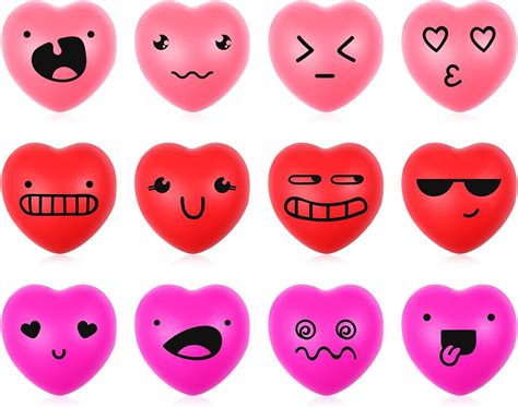 Gejo 12 Pieces Heart Stress Balls Valentines Day Stress Balls Smile Face Foam Balls