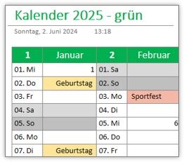 Kalender 2025 für OneNote kostenlose Vorlage zum Download Alle