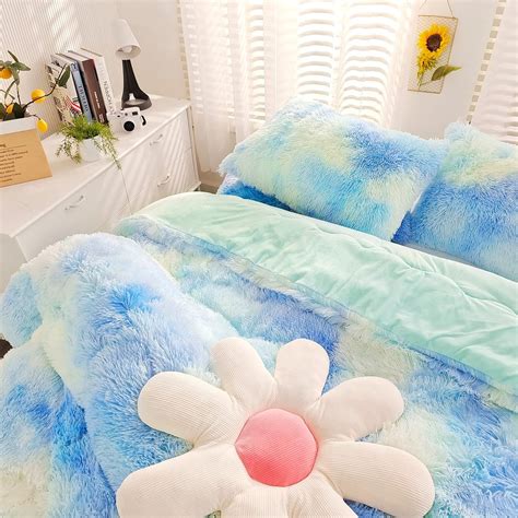 Hipaopao 3 Pcs Green Faux Fur Comforter Set Queen Ultra Soft Plush Teal Comforter Luxury Velvet