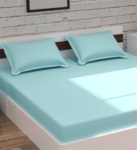 Buy Blue Solid Tc Cotton King Bedsheet With Pillow Covers By