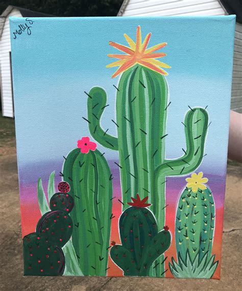 Easy Cactus Painting Desert Golden Hour” Artofit