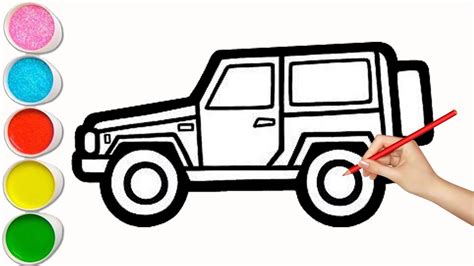 How To Draw Jeep Step By Step Easy Drawing Jeep Car For Kids Youtube