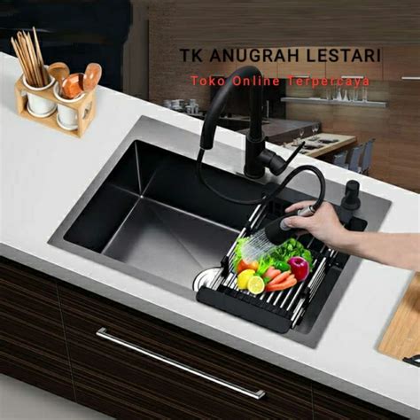 Jual Paket Komplit Kitchen Sink JKM 5243 BLACK Paket Kran Tarik