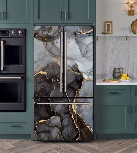 Fridge Wrap Marble Black Gold Refrigerator Wrap Vinyl Side By Side