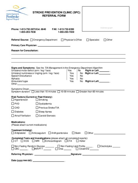 Fillable Online STROKE PREVENTION CLINIC SPC REFERRAL FORM Fax Email